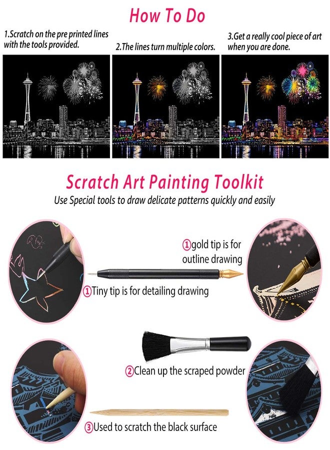 AP ARTSPER Scratch Art for Teens & Adults, Rainbow Engraving Painting Landscape Scratchboard(A4) Crafts Set: 8 Sheets with 4 tools - New York, Statue of Liberty, Golden Gate Bridge, Manarola (America / Europe) - Image 4
